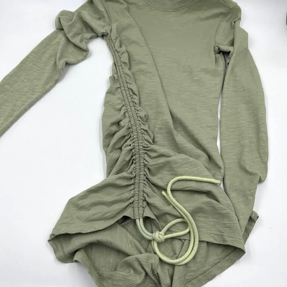 Pam & Gela Long Sleeve Shirred Dress Matcha Green Size Small - Picture 11 of 13